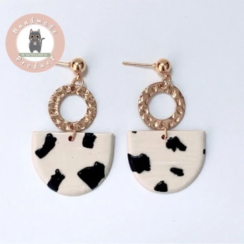 🖤New Stylish Polymer Clay Earrings S925 Gold Posts